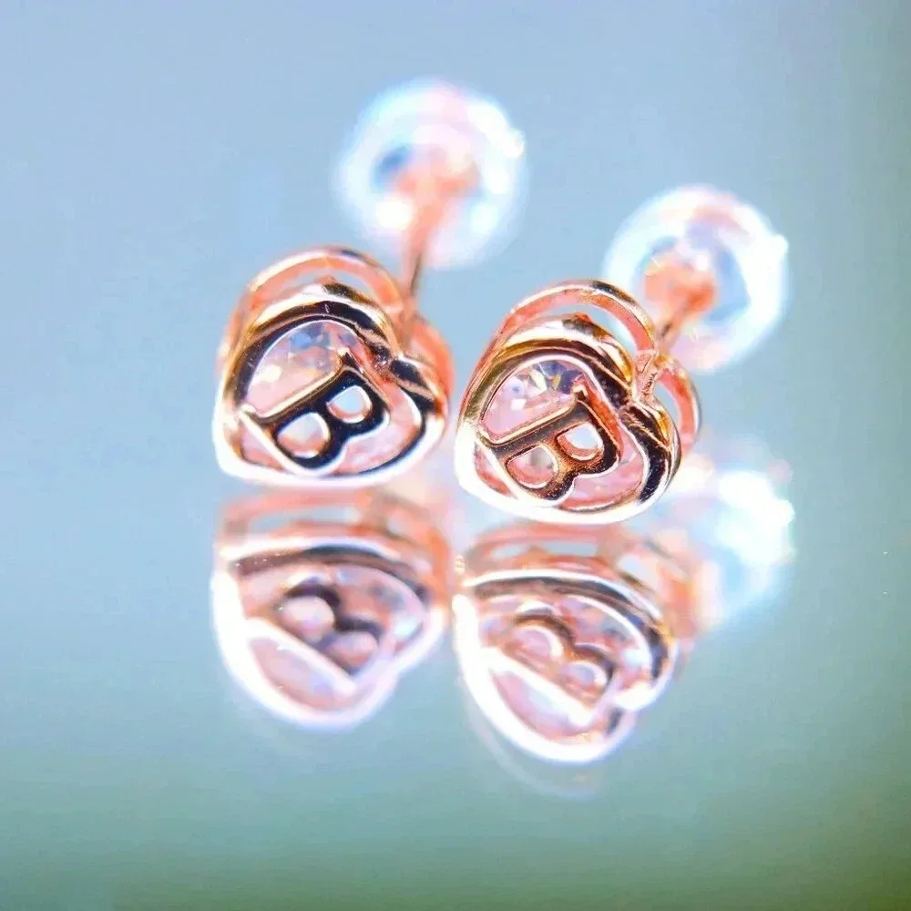 ▶ GIFT💝HEART INITIAL ROSE GOLD EARRINGS WOMEN TEEN GIRL MOM DAUGHTER, ELDM153RG